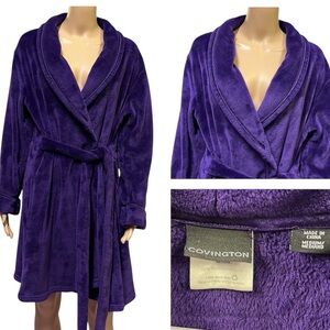 Covington Plush Purple Belted Robe with Pockets Cozy Loungewear Womens Medium